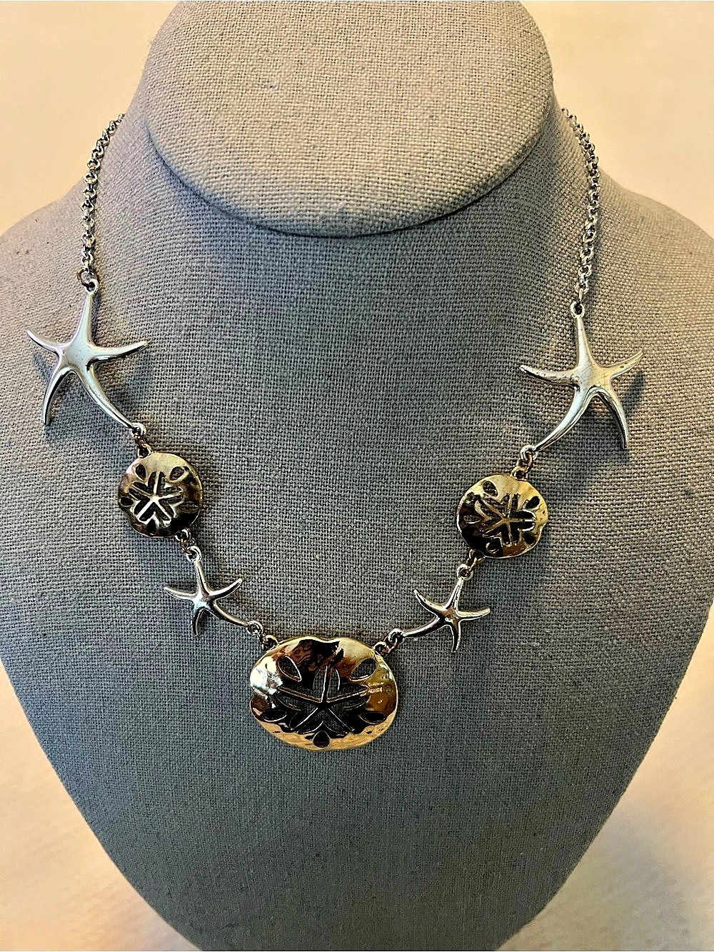 Starfish Pendant Statement Adjustable Silver & Gold-Tone Necklace